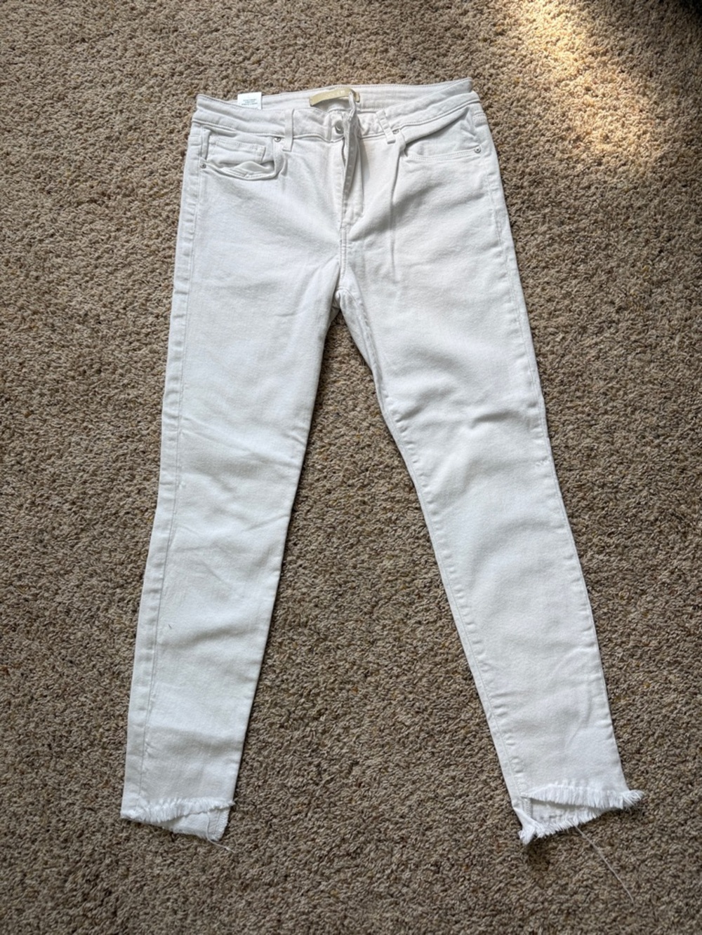 Joe's Jeans White Skinny Jeans with Frayed Hem Detail